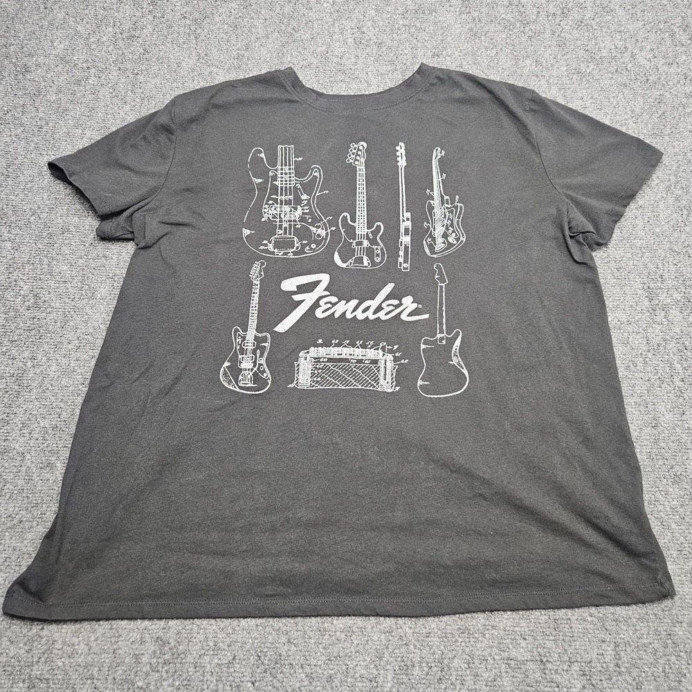 Fender Guitar Graphic Tshirt Womens Large Charcoal‎ Gray Sketch Music Maurices